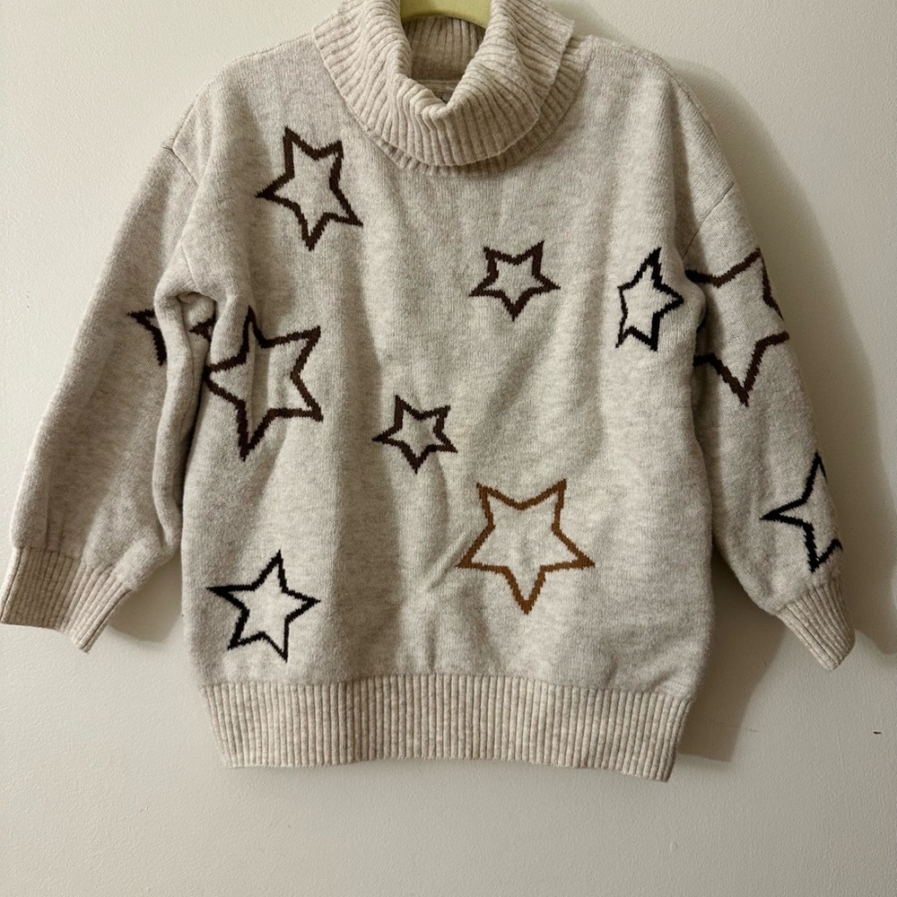 Baby Gap - Cozy Star Patterned Sweater - light beige heather with brown stars